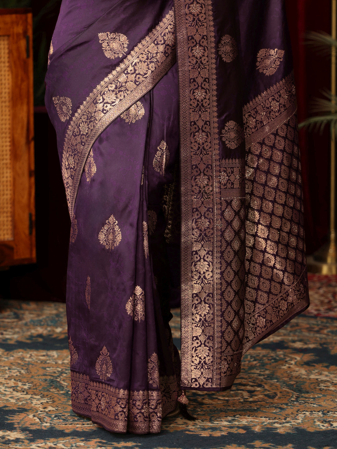 Libas Purple Woven Design Silk Blend Saree