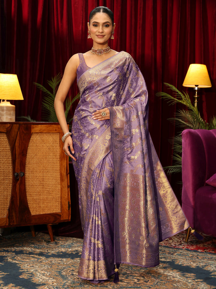 Libas Lavender Banarasi Silk Blend Saree with Embellished Pallu