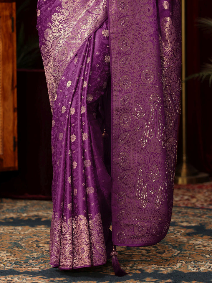 Libas Amethyst Purple Floral Brocade Saree with Stone Work