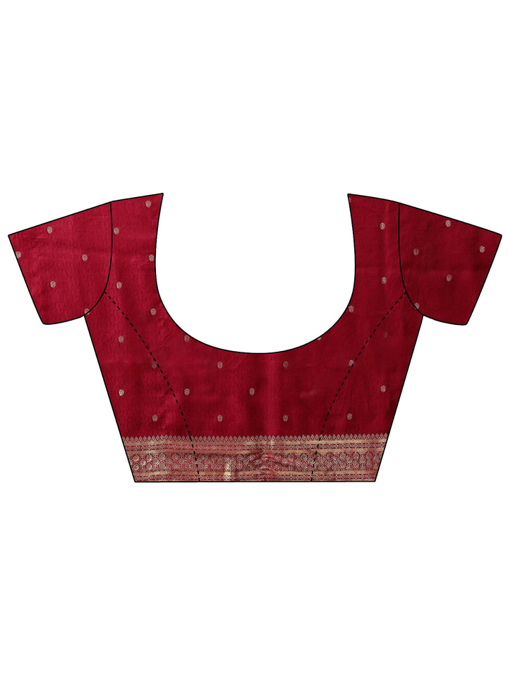 Libas Ruby Red Floral Woven Design Satin Saree with Stone Work