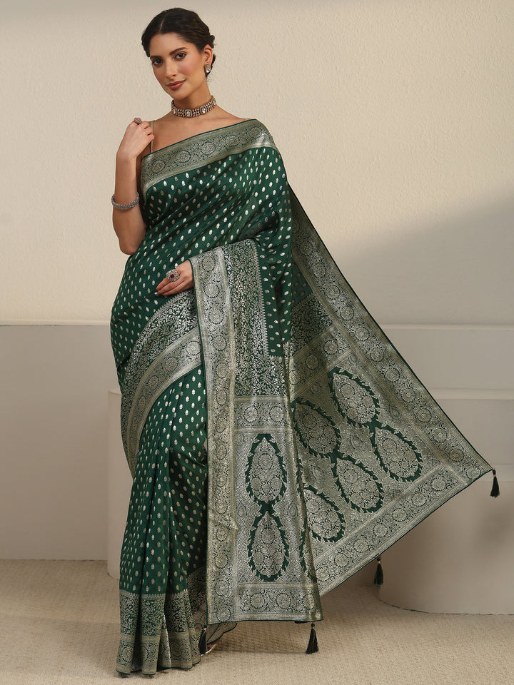 Libas Bottle Green Banarasi Silk Blend Saree