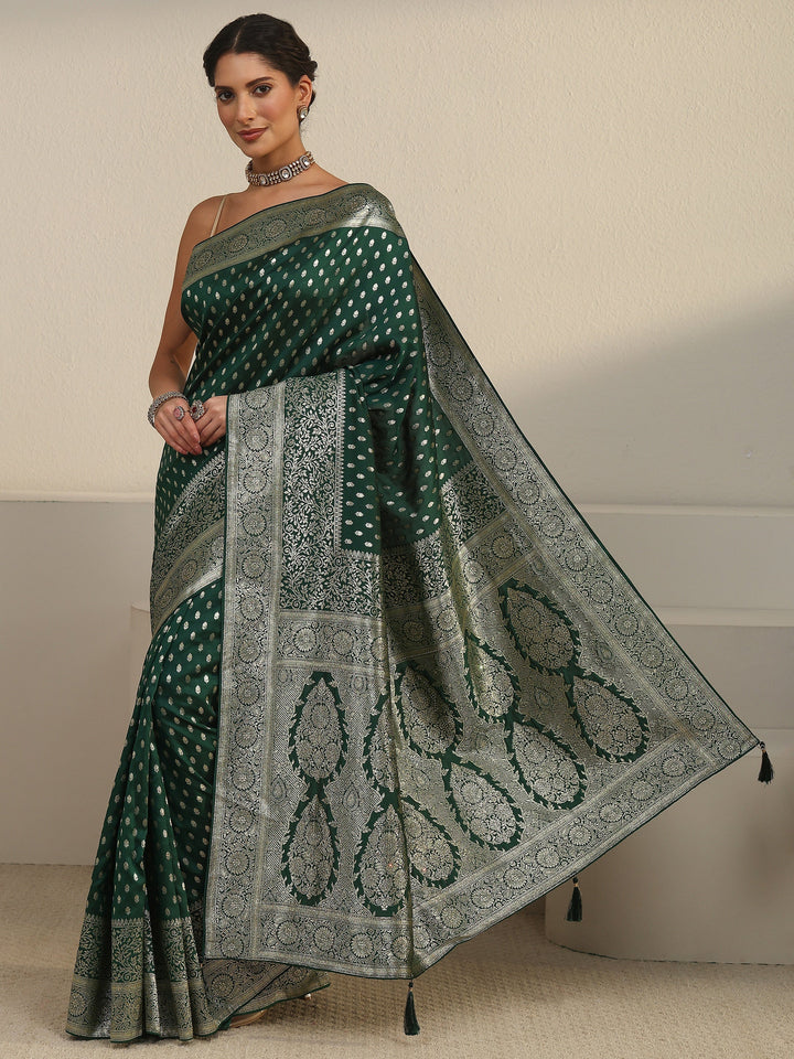 Libas Bottle Green Banarasi Silk Blend Saree