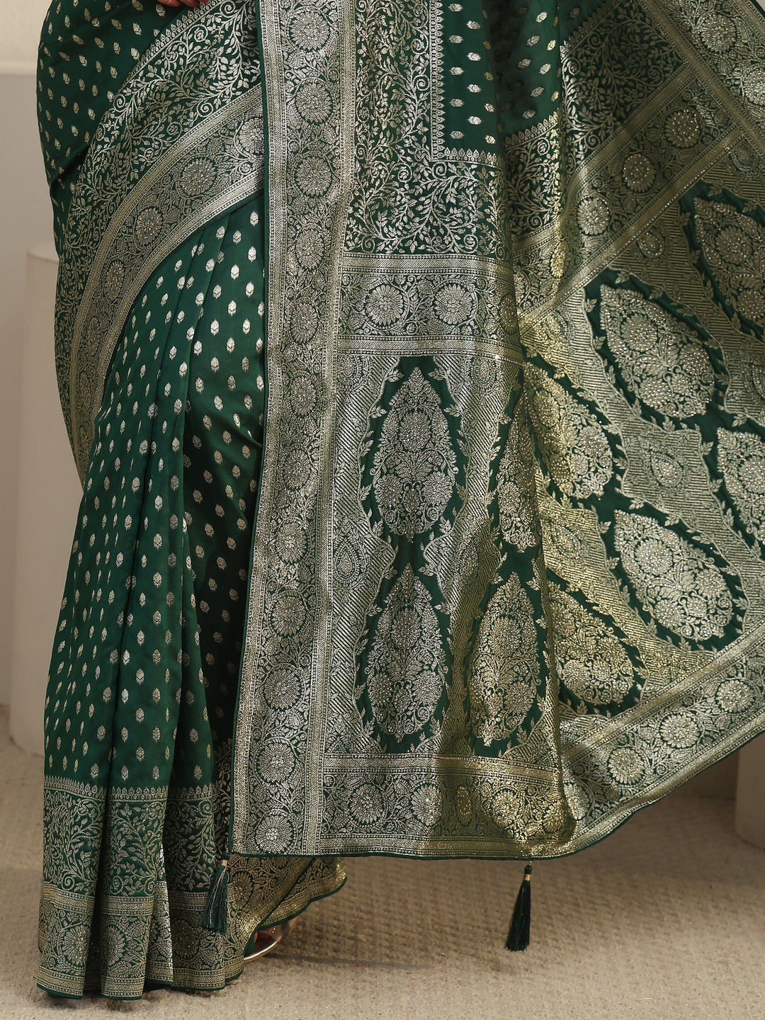 Libas Bottle Green Banarasi Silk Blend Saree