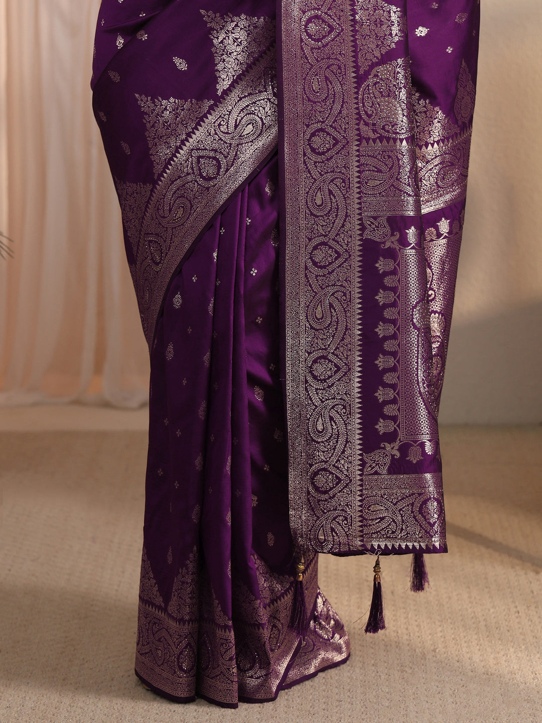 Libas Purple Ethnic Woven Design Silk Blend Saree