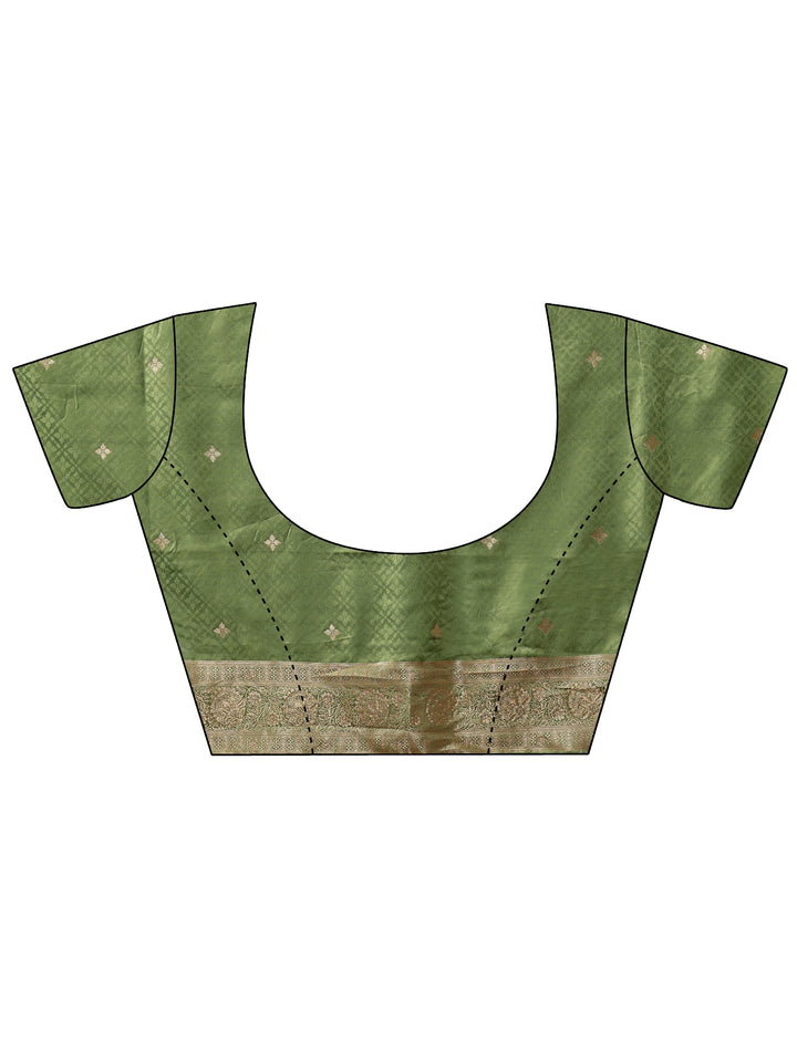 Libas Sage Green Woven Design Satin Saree with Stone Work