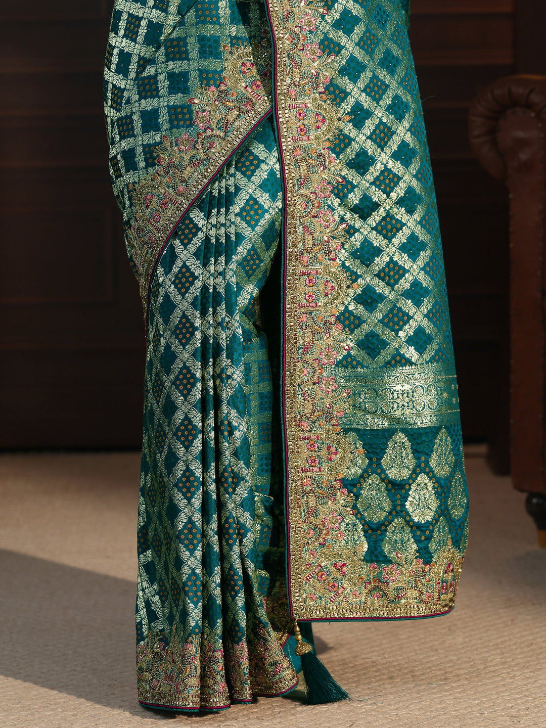 Libas Art Blue Woven Design Silk Blend Saree with Embroidered Border