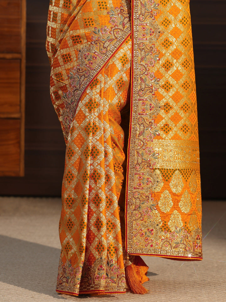 Libas Art Mustard Woven Design Silk Blend Saree with Embroidered Border