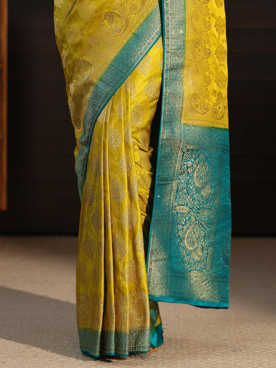 Libas Green and Blue Woven Design Satin Saree