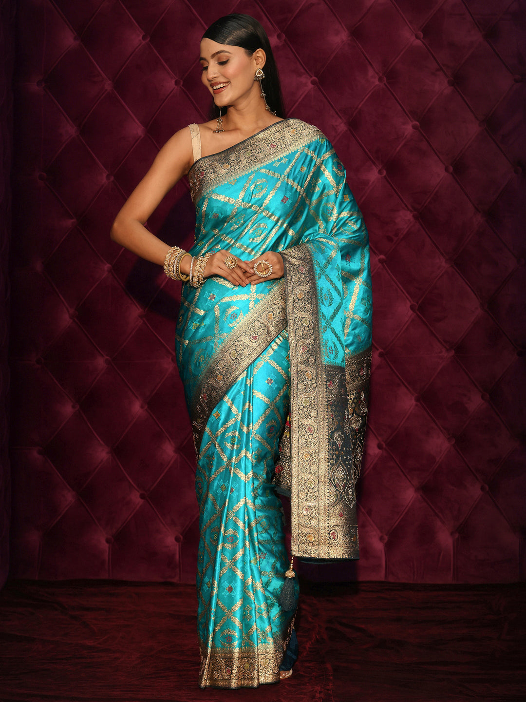 Libas Blue Ethnic Woven Design Silk Blend Saree