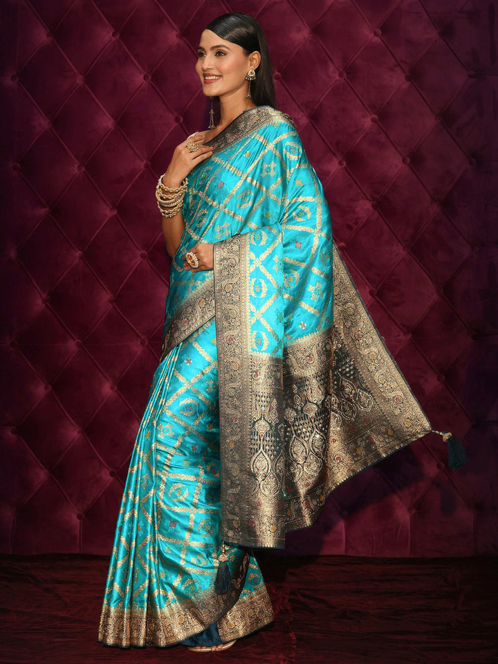 Libas Blue Ethnic Woven Design Silk Blend Saree