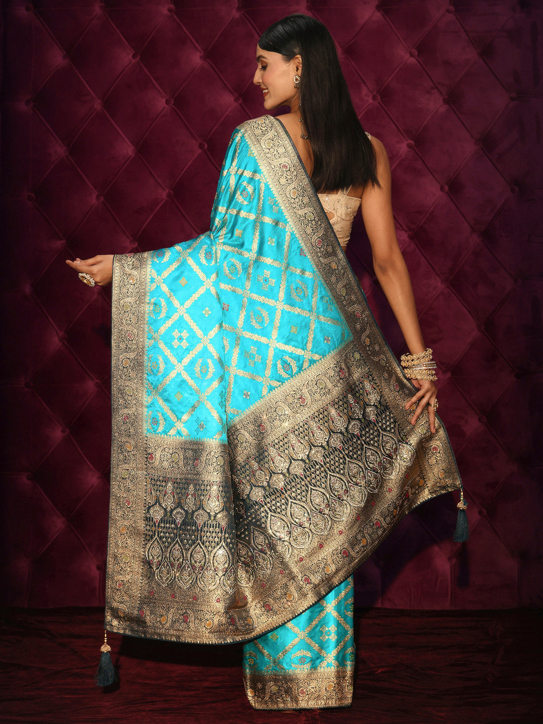 Libas Blue Ethnic Woven Design Silk Blend Saree