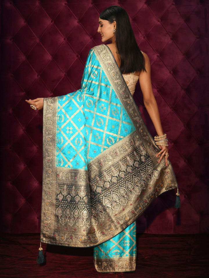 Libas Blue Ethnic Woven Design Silk Blend Saree