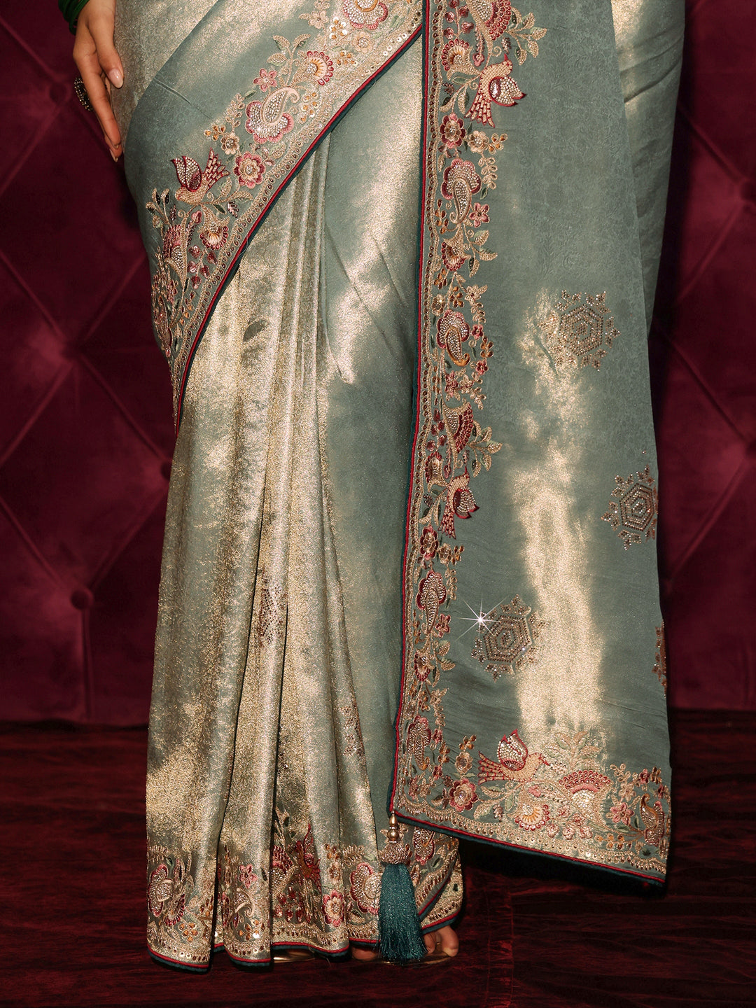 Libas Art Blue Woven Design Silk Blend Saree with Embroidered Border