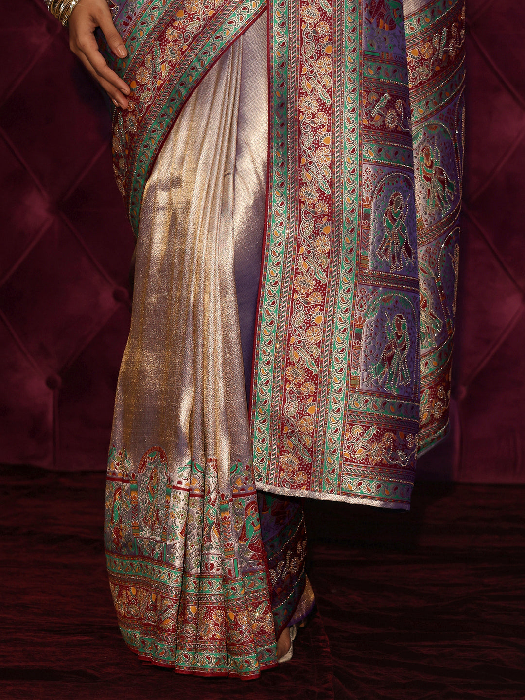 Libas Art Lavender Mughal Woven Design Silk Blend Saree with Stone Work