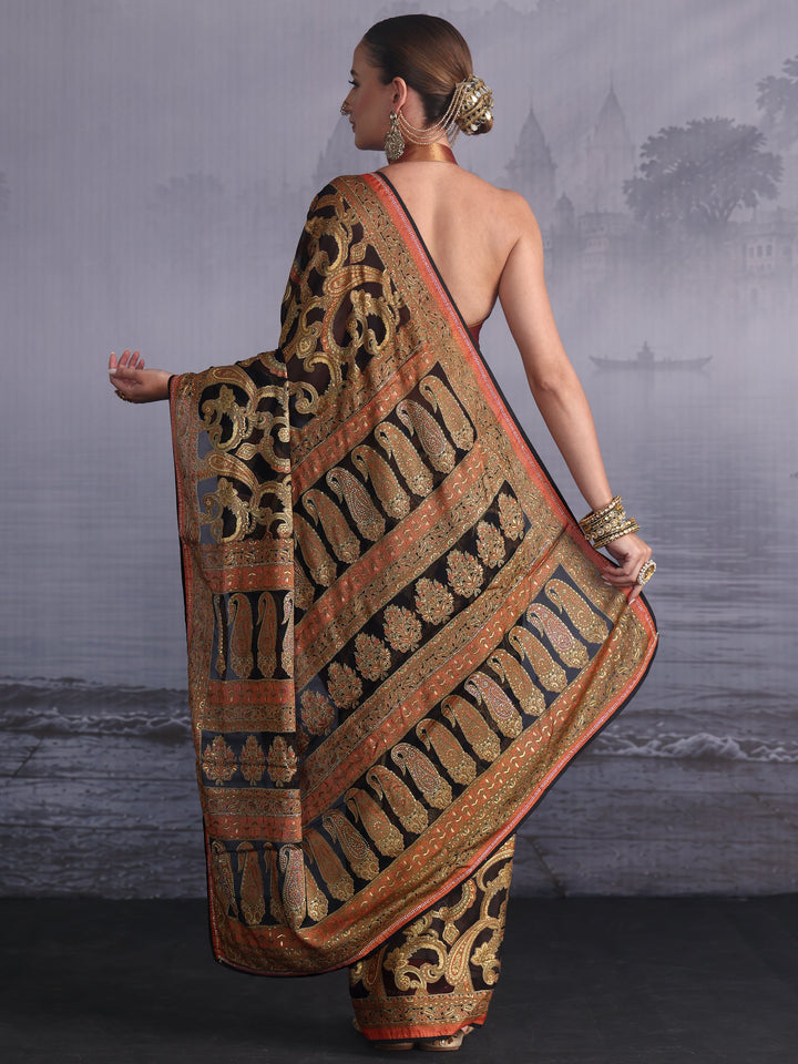 Libas Black Paisley Printed Georgette Saree