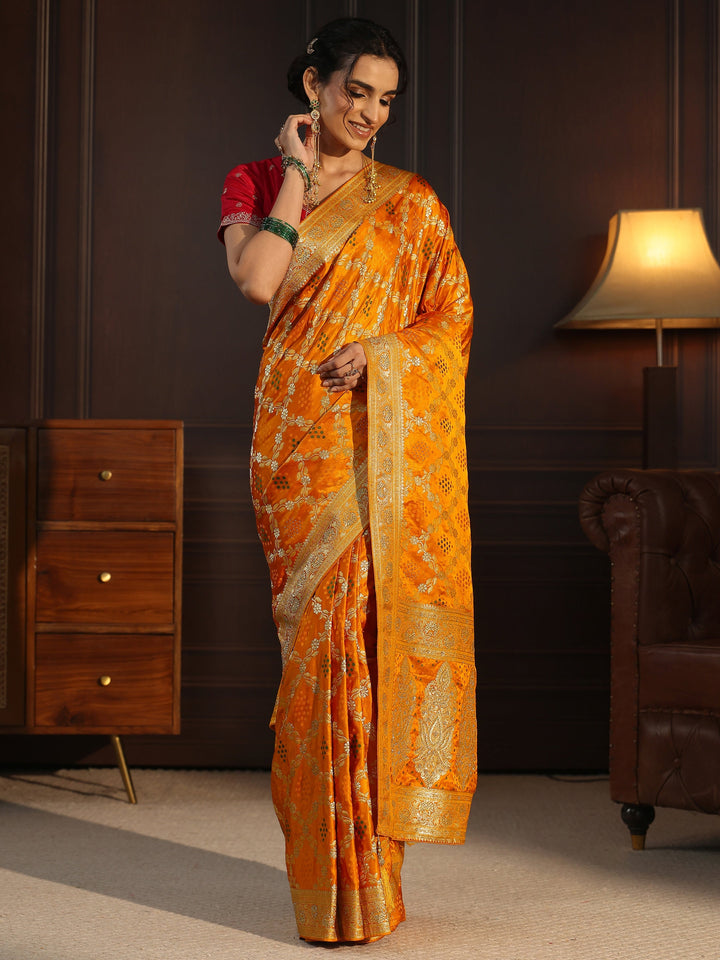 Libas Mustard Gharchola Silk Saree with Stone Work