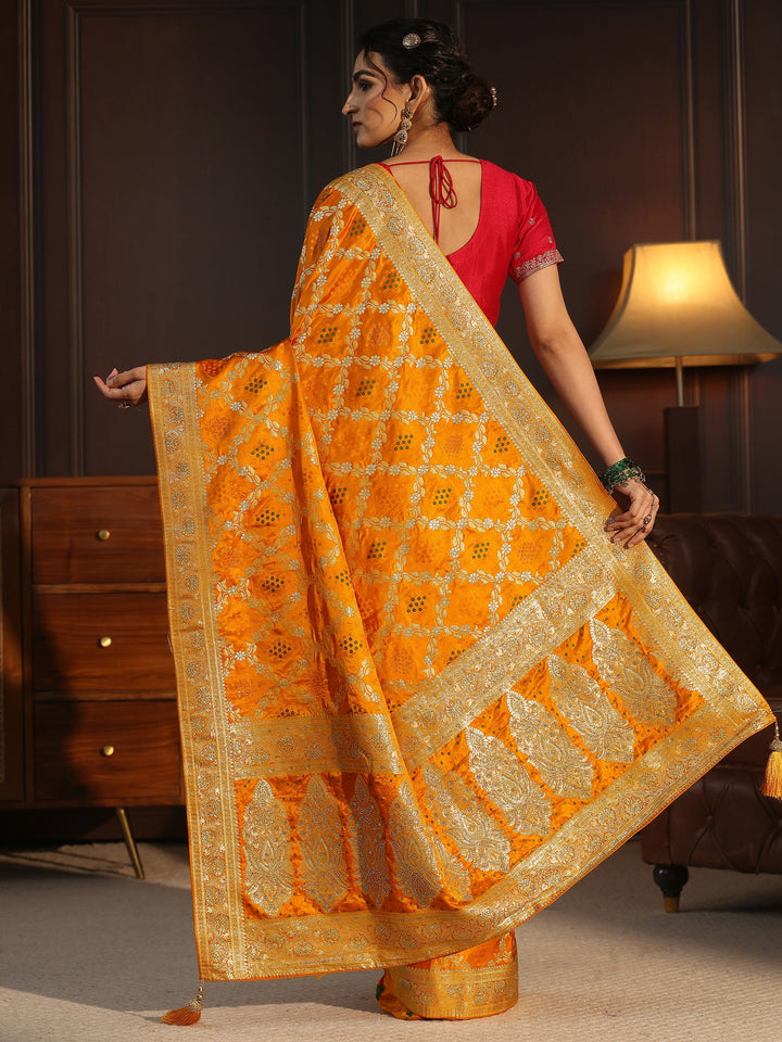Libas Mustard Gharchola Silk Saree with Stone Work