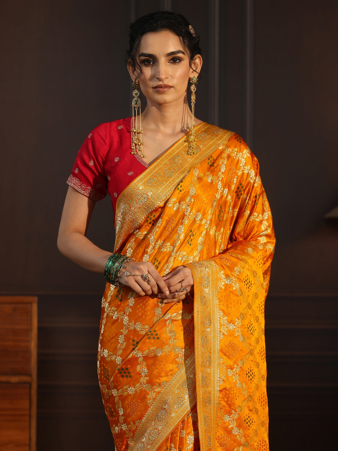 Libas Mustard Gharchola Silk Saree with Stone Work