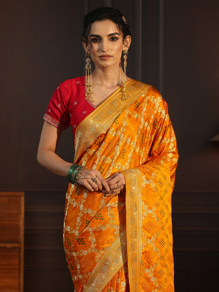 Libas Mustard Gharchola Silk Saree with Stone Work