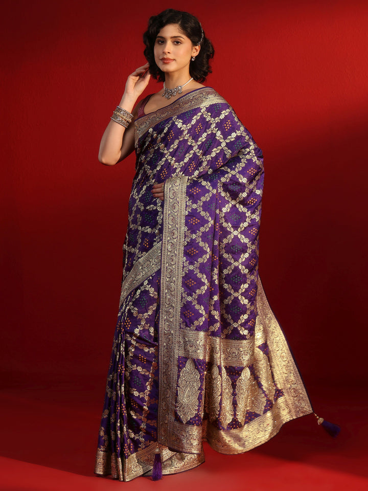 Libas Royal Purple Gharchola Stone Work Silk Saree