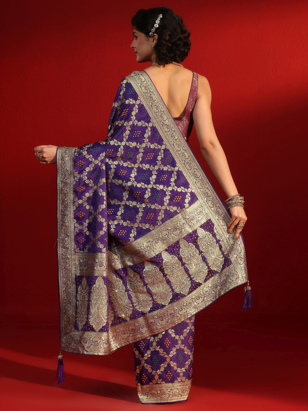 Libas Royal Purple Gharchola Stone Work Silk Saree