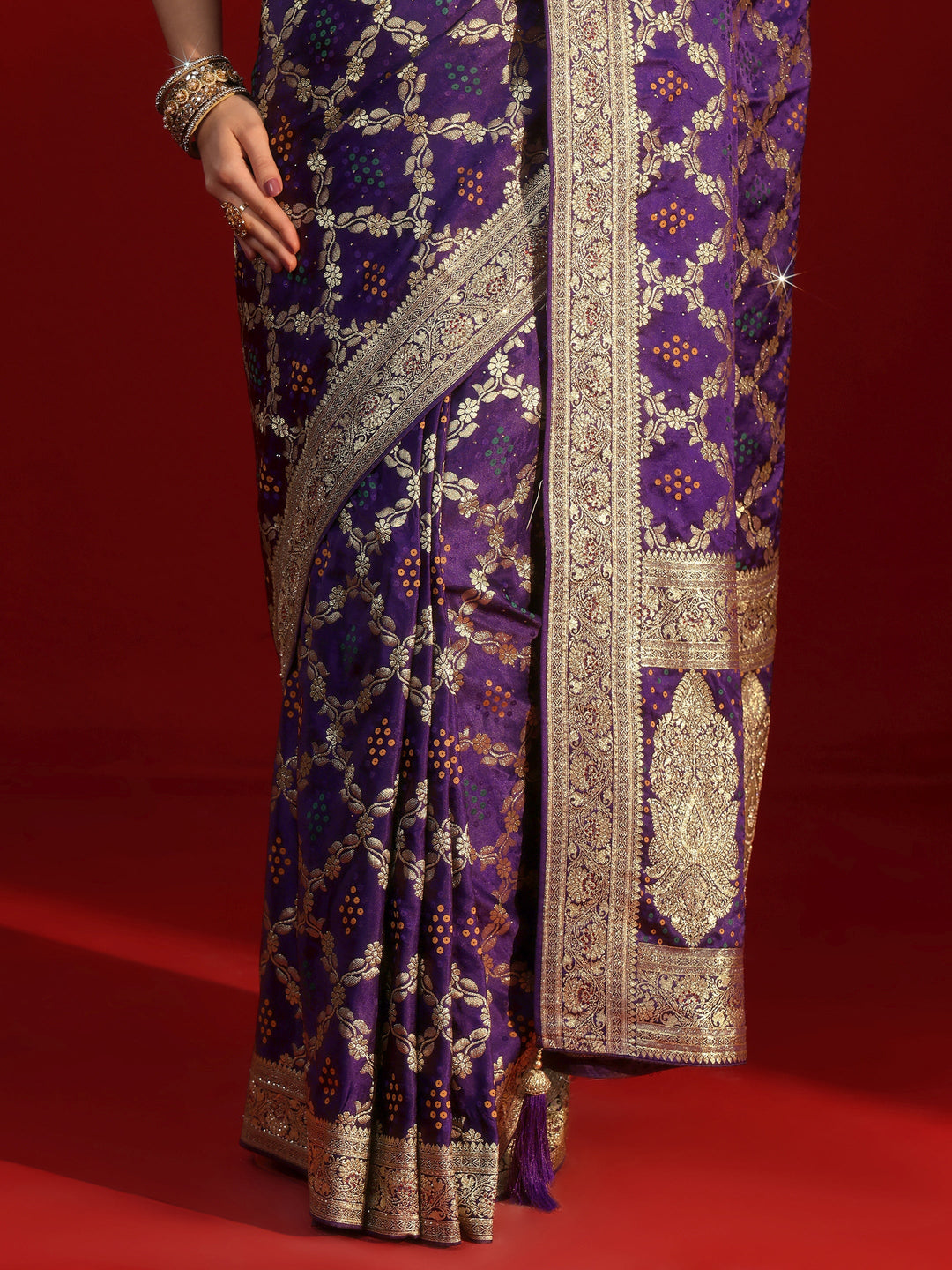 Libas Royal Purple Gharchola Stone Work Silk Saree