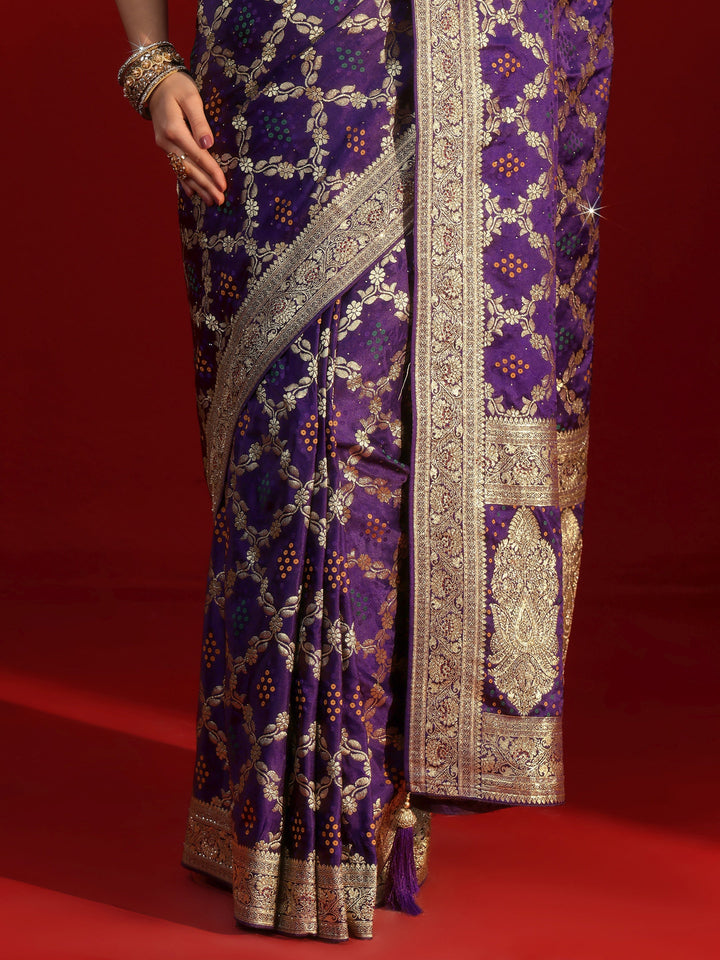 Libas Royal Purple Gharchola Stone Work Silk Saree