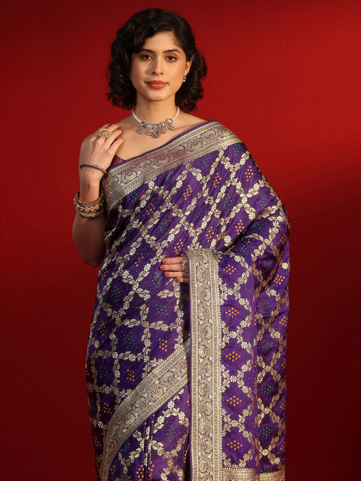 Libas Royal Purple Gharchola Stone Work Silk Saree
