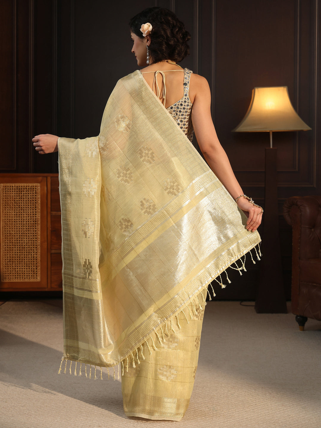 Libas Mustard Woven Design Chanderi Silk Saree