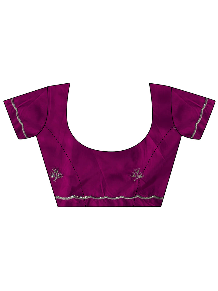 Libas Magenta Pink Embellished Satin Saree with Scalloped Border