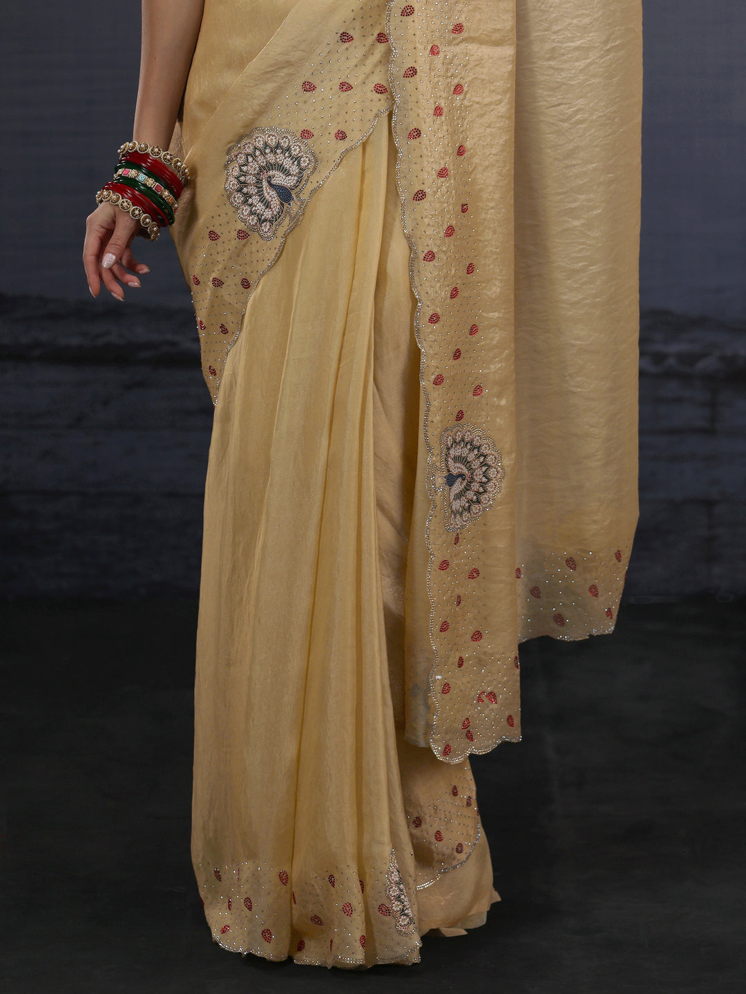 Libas Yellow Tissue Saree with Embellished Border