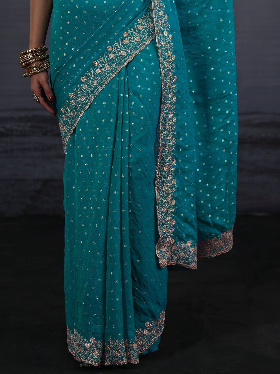 Libas Blue Woven Design Tissue Saree with Embroidered Border
