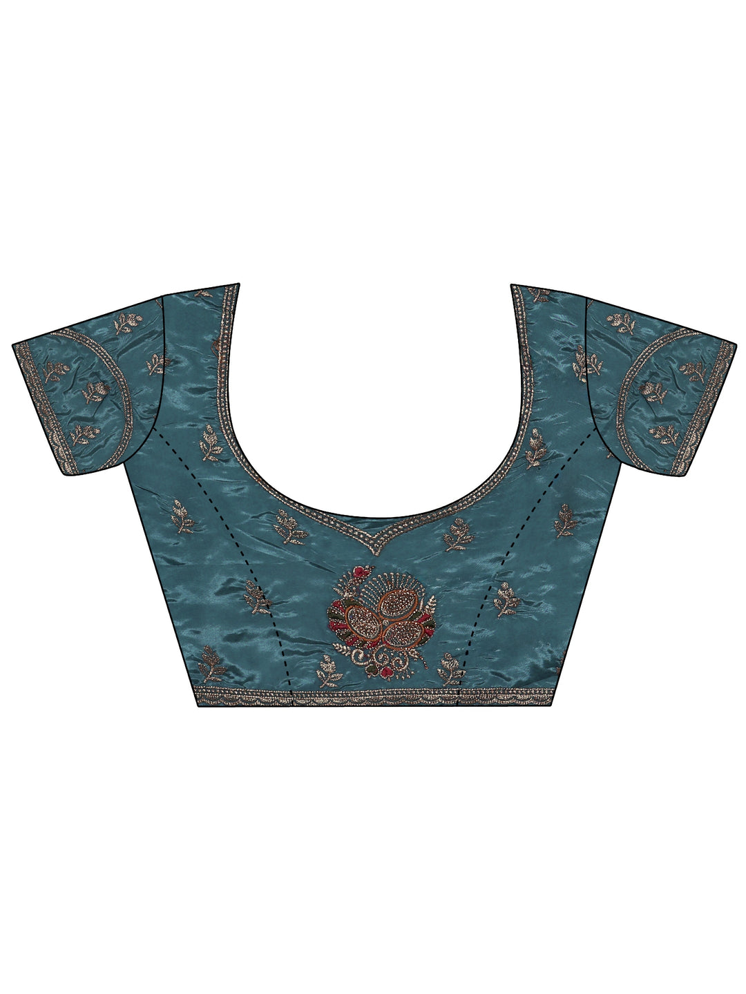 Libas Teal Blue Embroidered Satin Saree