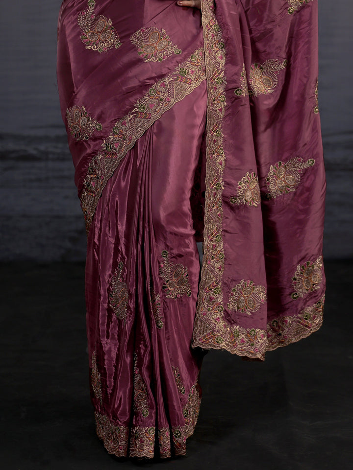 Libas Mauve Embroidered Satin Saree