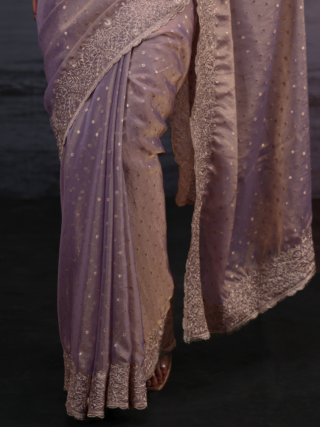 Libas Lavender Woven Design Tissue Saree with Embroidered Border