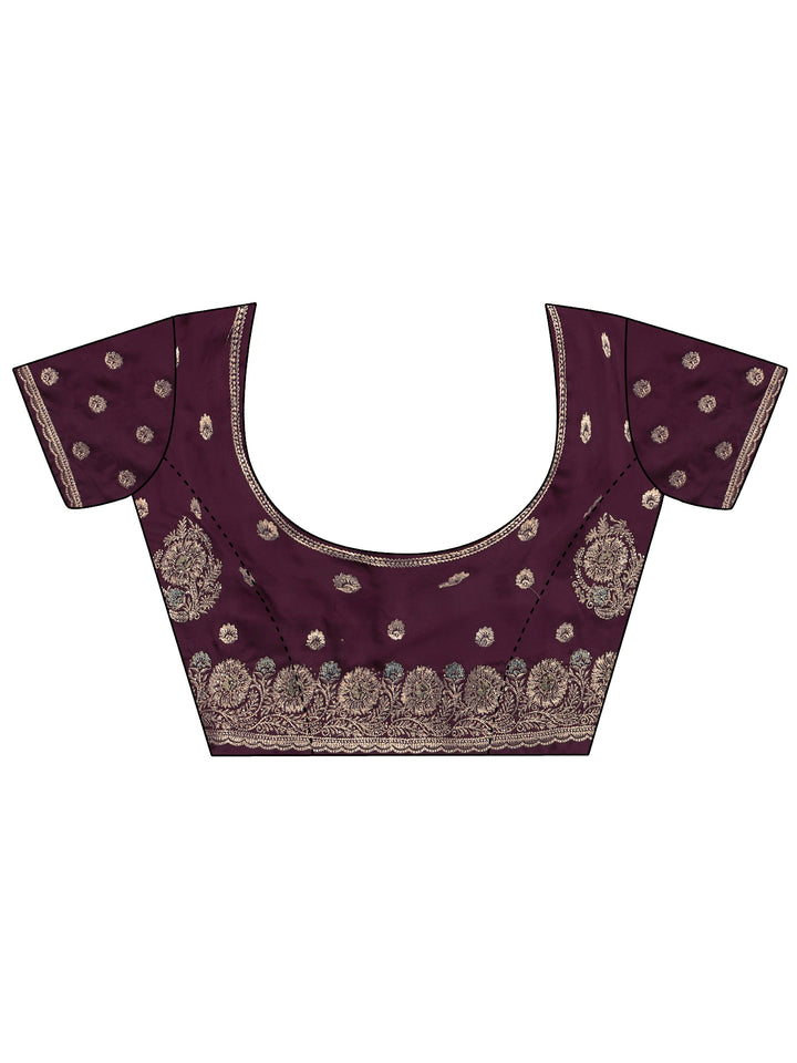 Libas Maroon Floral Embroidered Satin Saree
