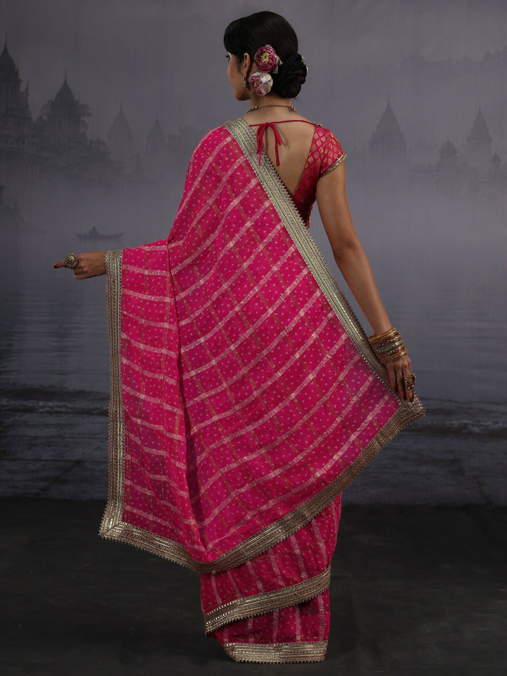 Libas Pink Bandhani Printed Chiffon Saree