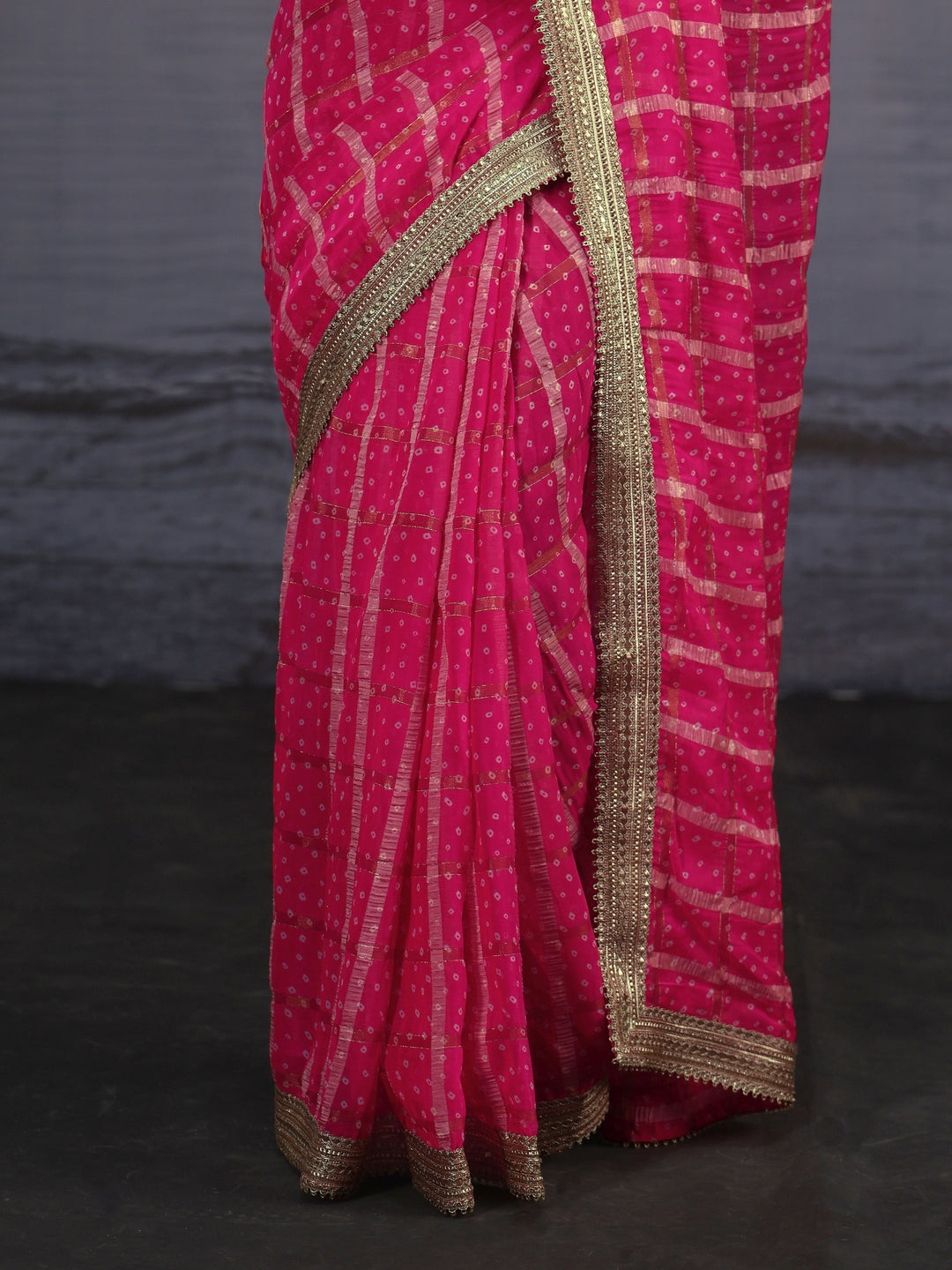 Libas Pink Bandhani Printed Chiffon Saree