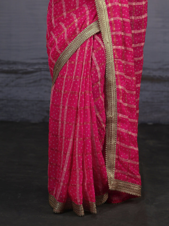 Libas Pink Bandhani Printed Chiffon Saree