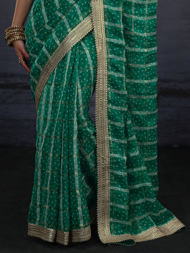Libas Green Bandhani Printed Chiffon Saree