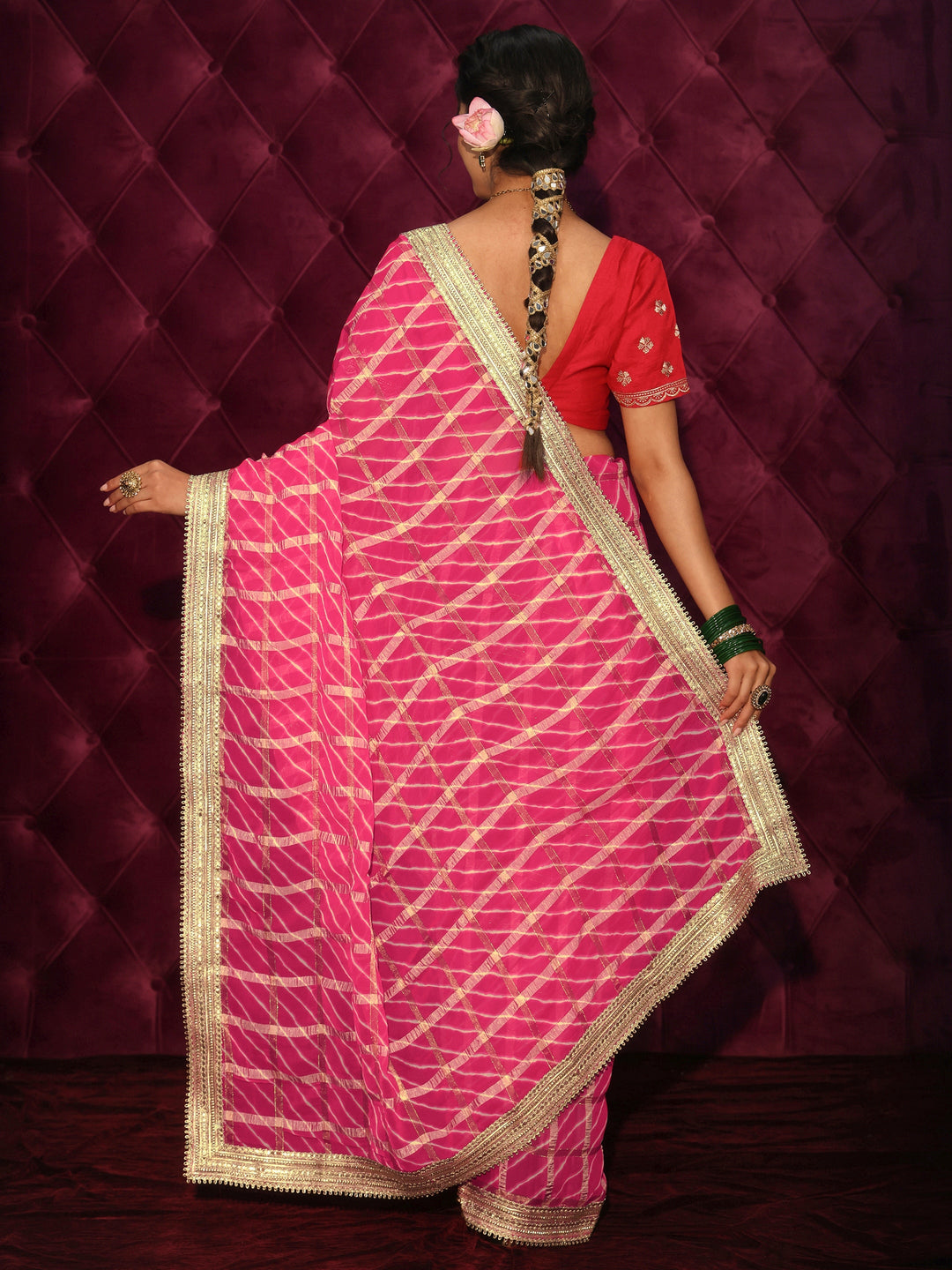 Libas Pink Leheriya Printed Chiffon Saree