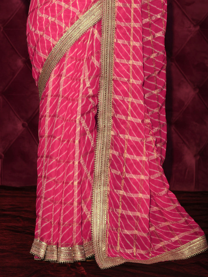Libas Pink Leheriya Printed Chiffon Saree