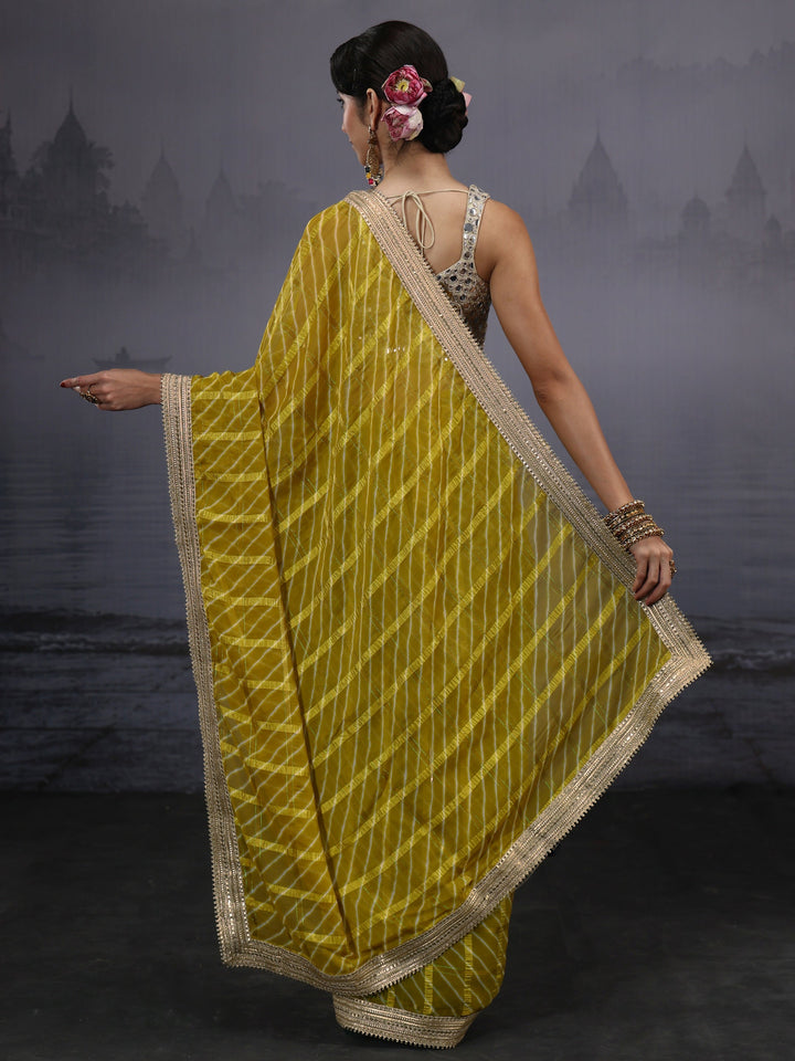 Libas Green Leheriya Printed Chiffon Saree