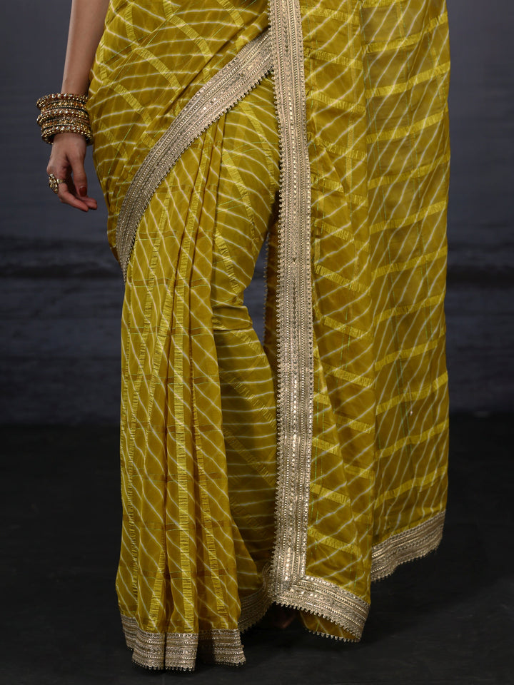 Libas Green Leheriya Printed Chiffon Saree