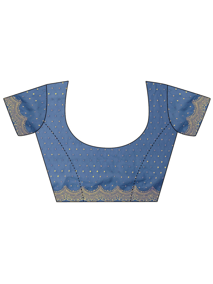Libas Blue Woven Design Tissue Saree with Scalloped Border
