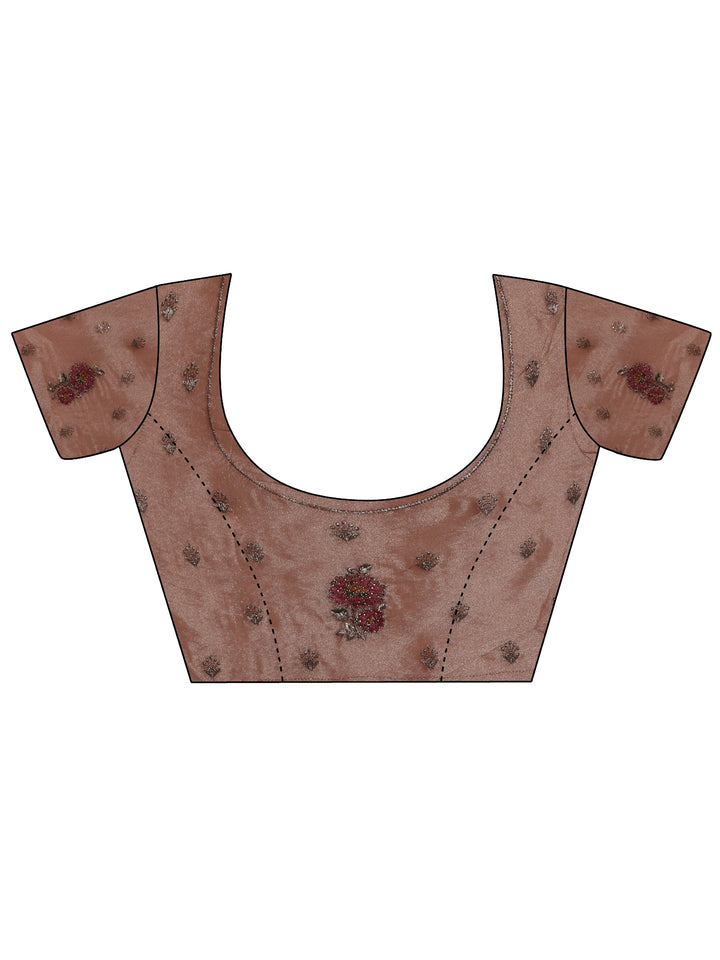 Libas Peach Floral Embroidered Tissue Saree