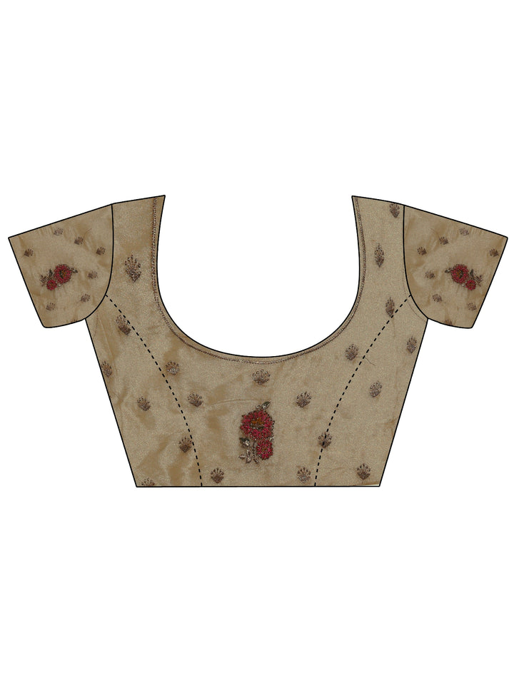 Libas Mustard Floral Embroidered Tissue Saree