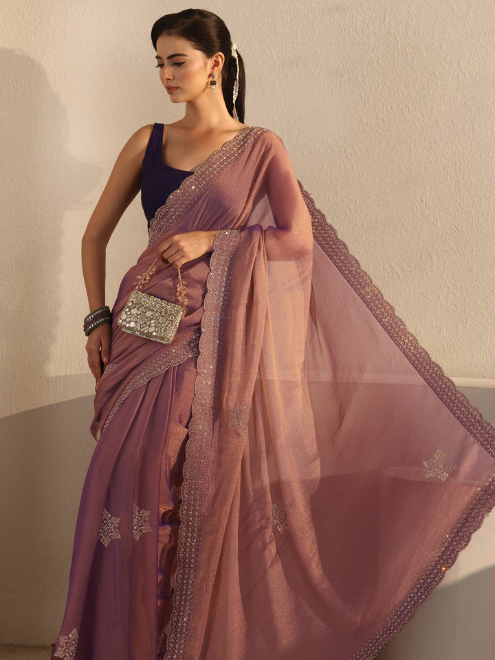 Libas Lavender Stone Work Embellished Tissue Saree