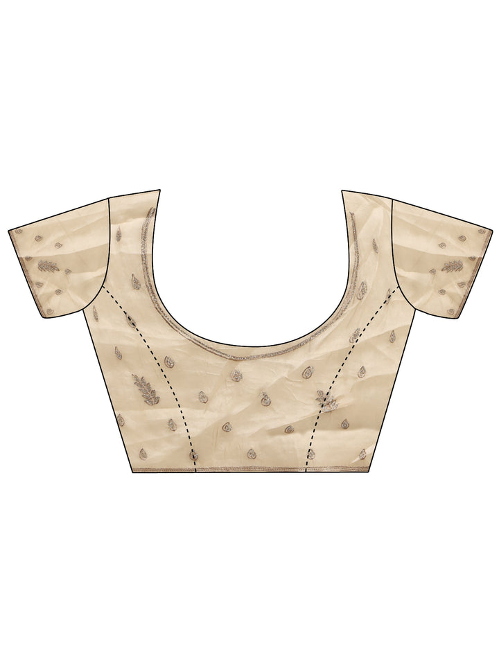 Libas Art Beige Leafy Stone Work Embellished Tissue Saree