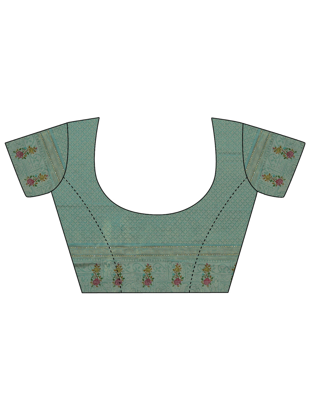 Libas Aqua Blue Banarasi Silk Saree with Floral Stone Work